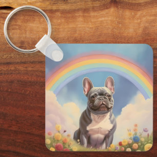 French Bulldog Custom Dog Name Rainbow Frenchie Key Ring