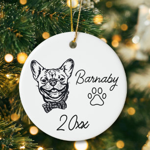 French Bulldog Custom Name & Year Line Art Ceramic Ornament