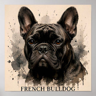 French Bulldog Cute Companion Dog Portrait Artwork Poster