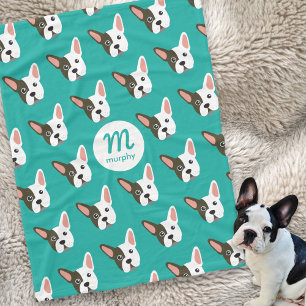 French Bulldog Cute Dog Custom Monogram Your Colou Fleece Blanket