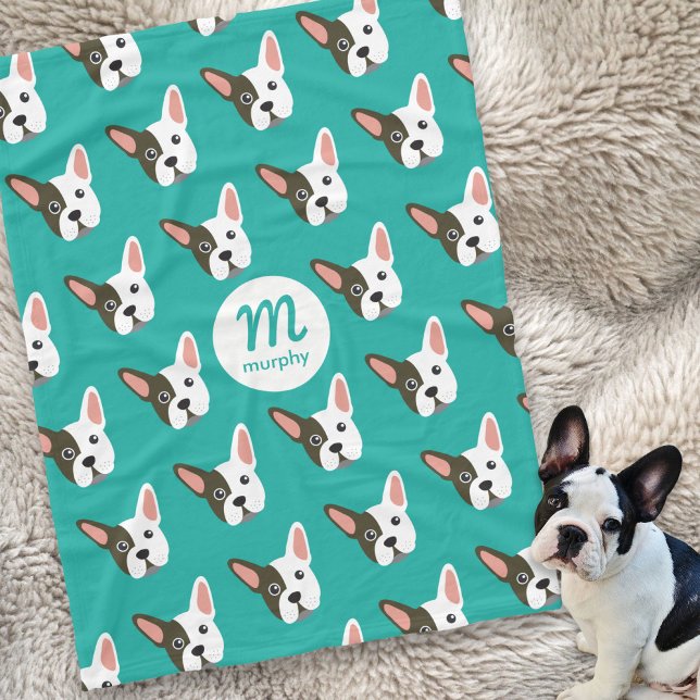 French Bulldog Cute Dog Custom Monogram Your Colou Fleece Blanket (Creator Uploaded)