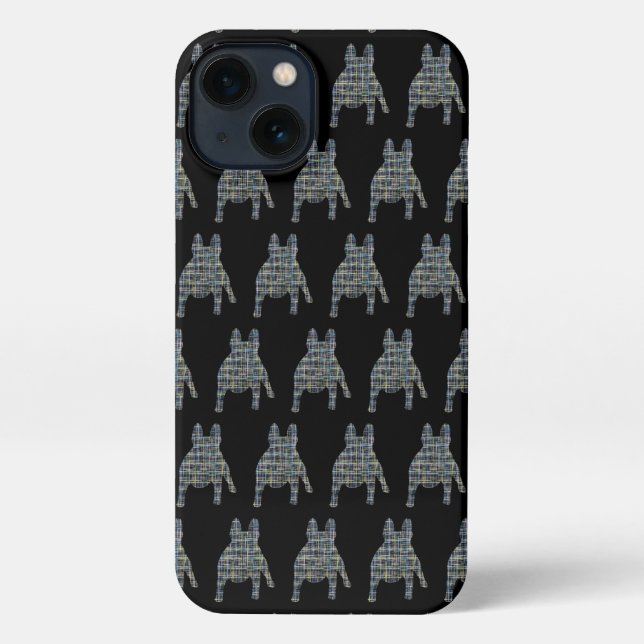 French Bulldog Cute Dog Silhouette Grid Black iPhone Case (Back)
