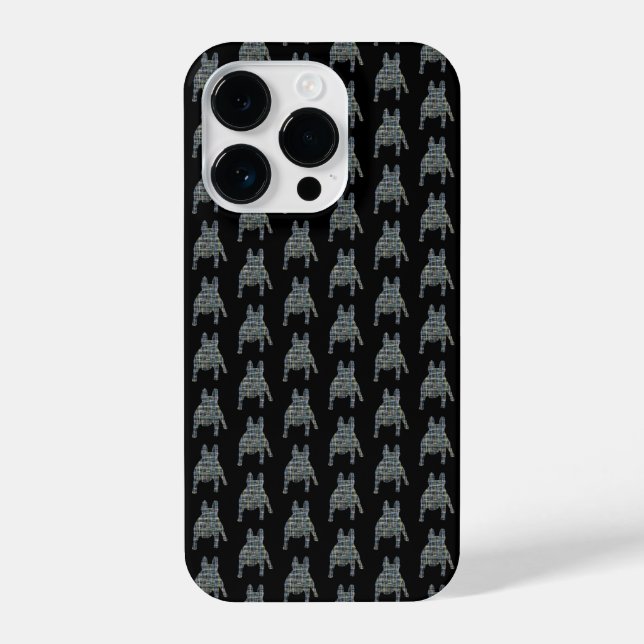 French Bulldog Cute Dog Silhouette Grid Black iPhone Case (Back)