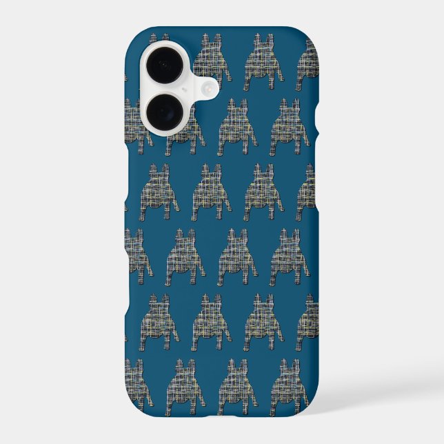 French Bulldog Cute Dog Silhouette Grid White iPhone Case (Back)