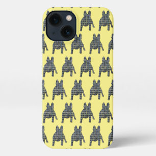 French Bulldog Cute Dog Silhouette Grid Yellow iPhone 13 Case