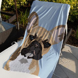 French Bulldog | Cute Frenchie Beach Towel<br><div class="desc">Personalised pop art french bulldog beach towel featuring a cute red fawn frenchie on a pastel blue background that can be changed to any colour,  and your name.</div>