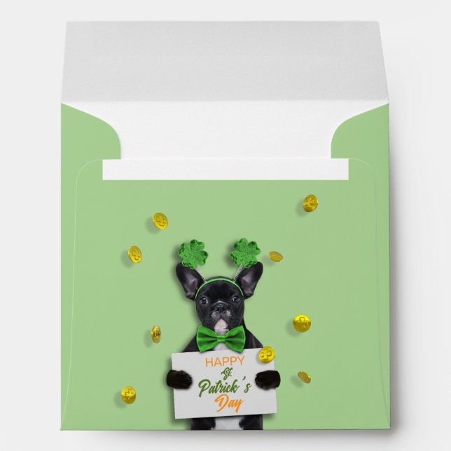 French Bulldog Cute Happy St. Patrick’s Day Clover Envelope (Back (Bottom))