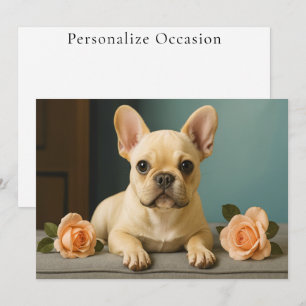 French Bulldog Cute Modern Puppy Dog Rose Portrait Holiday Card