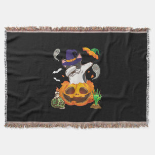 French Bulldog Dabbing To Open Pumpkin Halloween Throw Blanket