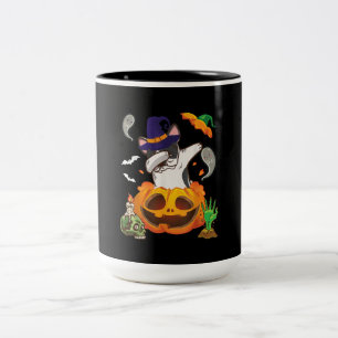 French Bulldog Dabbing To Open Pumpkin Halloween Two-Tone Coffee Mug