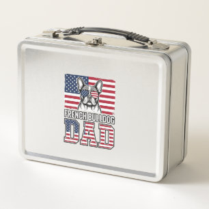 French Bulldog Dad Patriotic Vintage Metal Lunch Box