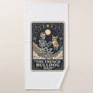 French Bulldog Dad Vintage Skeleton Tarot Shirt_1 Bath Towel