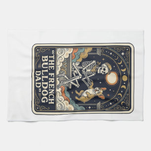 French Bulldog Dad Vintage Skeleton Tarot Shirt_1 Tea Towel