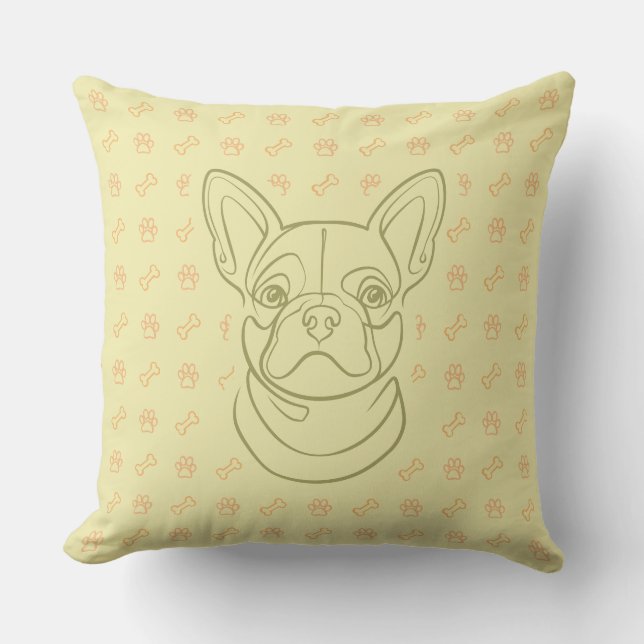 French Bulldog Decorative Line Art Pattern Cushion (Front)