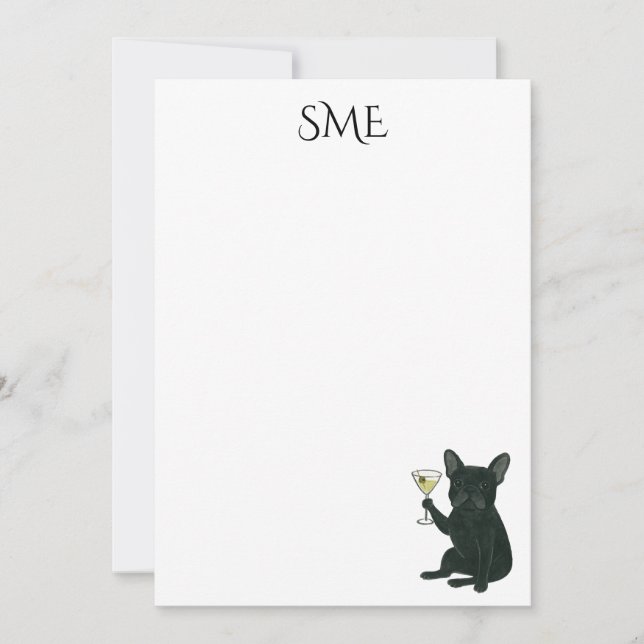 French Bulldog Dirty Martini Monogram Stationery Invitation (Front)