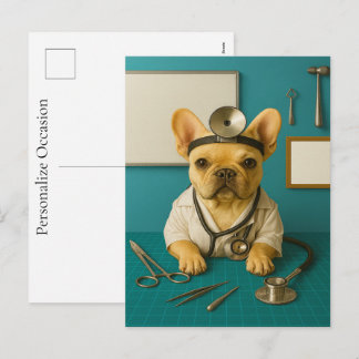 French Bulldog Doctor Puppy Get Well Wishes Gift Holiday Postcard