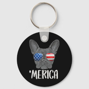 French Bulldog Dog 4th Of July American Flag 1  Key Ring