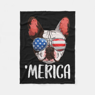 French Bulldog Dog 4th Of July American Flag 2 Fleece Blanket