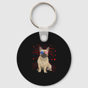 French Bulldog Dog American Flag 4th Of July Key Ring