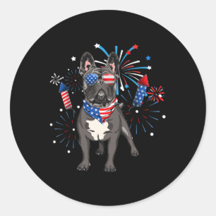 French Bulldog Dog American Usa Flag 4th Of July W Classic Round Sticker