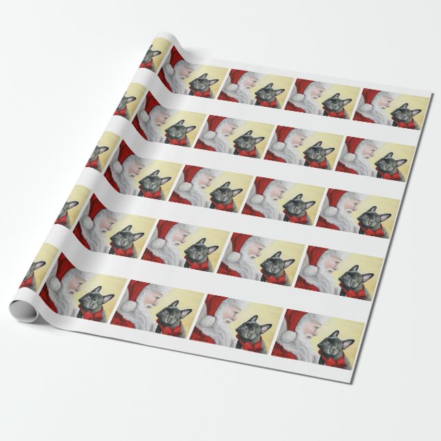 French Bulldog Dog Art Christmas Wrapping Paper (Unrolled)