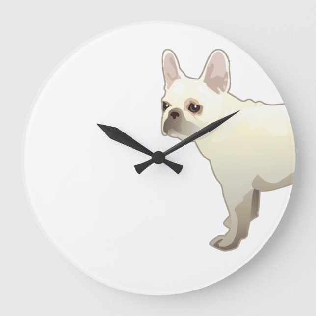 French Bulldog Dog Breed Illustration Silhouette Large Clock (Front)