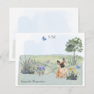French Bulldog Dog Butterfly Monogram Name    Card