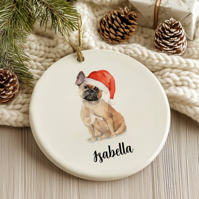 French Bulldog Dog Christmas Ceramic Ornament (Creator Uploaded)