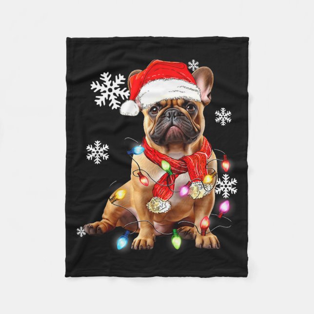 French Bulldog Dog Christmas Light Pajama Pet Xmas Fleece Blanket (Front)