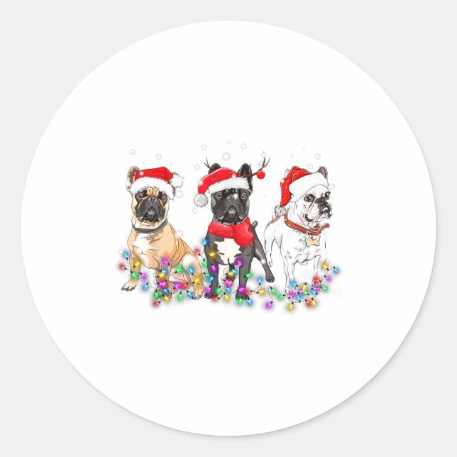 French Bulldog Dog Christmas Lights Cute Pet Match Classic Round Sticker (Front)