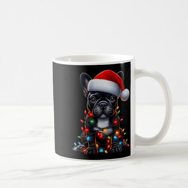 French Bulldog Dog Christmas Lights Santa Hat Dog  Coffee Mug (Right)