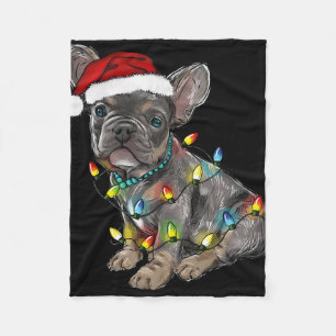 French Bulldog Dog Christmas Lights Santa Xmas Pet Fleece Blanket