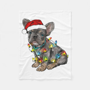 French Bulldog Dog Christmas Lights Santa Xmas Pet Fleece Blanket