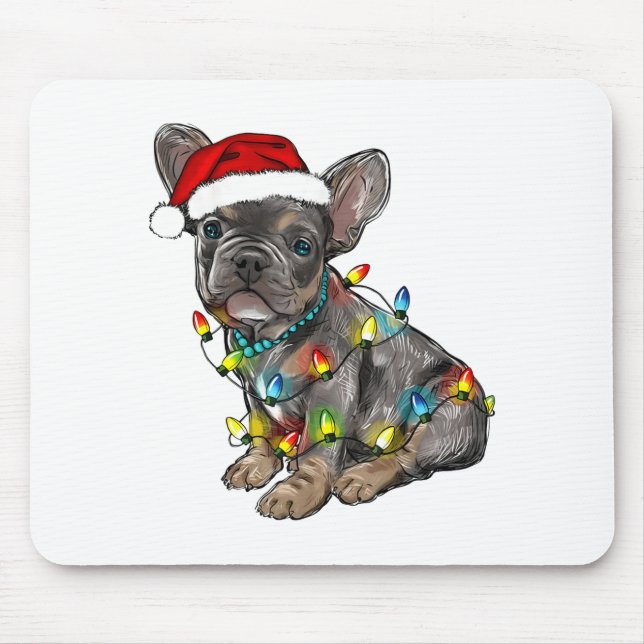 French Bulldog Dog Christmas Lights Santa Xmas Pet Mouse Pad (Front)