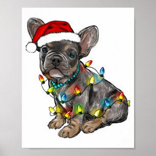French Bulldog Dog Christmas Lights Santa Xmas Pet Poster
