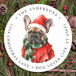 French Bulldog Dog Cute Christmas Return Address Classic Round Sticker<br><div class="desc">Looking for the perfect holiday card or gift for the dog lover in your life? Look no further than our adorable French Bulldog-themed collection! Featuring cute and festive designs, our cards and gifts are sure to bring a smile to anyone's face. Our holiday cards feature a variety of French Bulldog...</div>