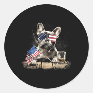 French Bulldog Dog Dad Patriotic Aamerican Flag Classic Round Sticker