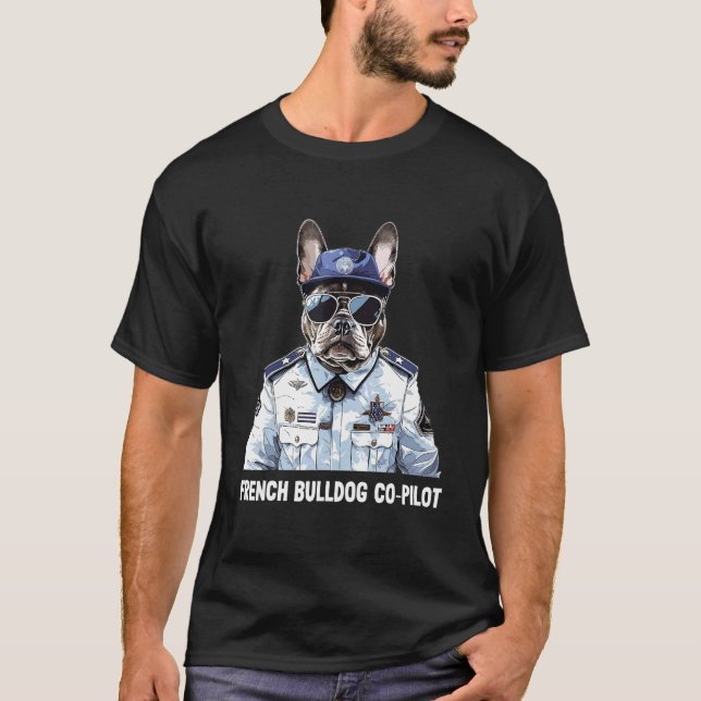 French Bulldog Dog  Flying Airline Pilot Kids Fren T-Shirt (Front)