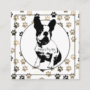 French Bulldog Dog Groomer Paw Print Pattern White Square Business Card