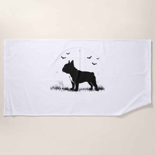 French Bulldog Dog – Halloween Moon Silhouette Ove Beach Towel (Front)
