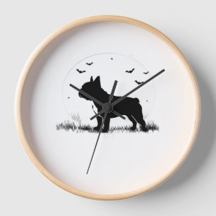 French Bulldog Dog – Halloween Moon Silhouette Ove Clock