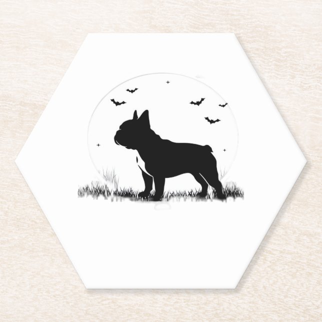 French Bulldog Dog � Halloween Moon Silhouette Ove Paper Coaster (Front)