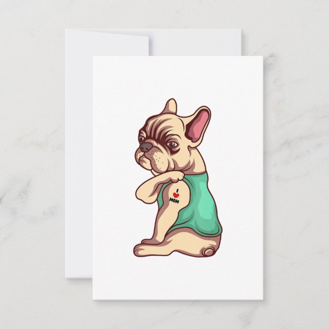 French Bulldog Dog I Love Mom Tattoo Lover Funny RSVP Card (Front)