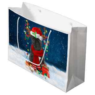 French Bulldog Dog in Snow with Christmas Gifts  Large Gift Bag