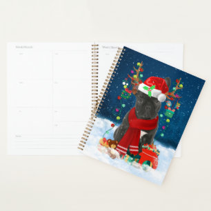 French Bulldog Dog in Snow with Christmas Gifts Planner