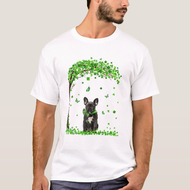 French Bulldog Dog Irish Green Shamrock Clover St T-Shirt (Front)
