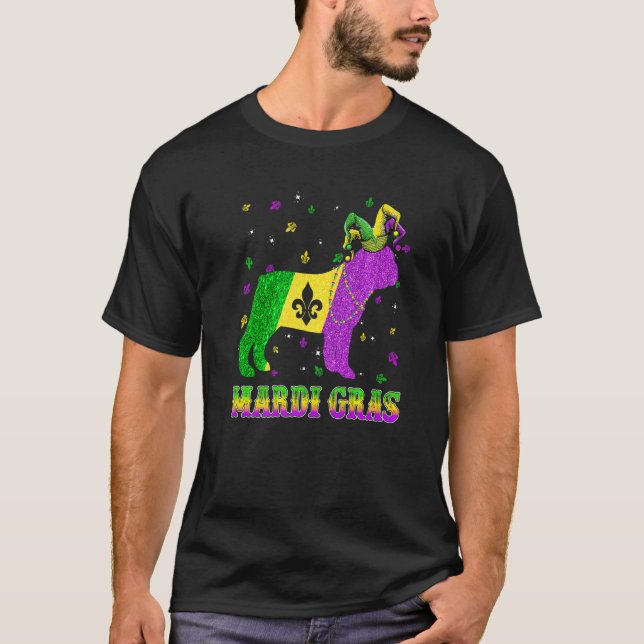 French Bulldog Dog Mardi Gras Carnival Jester Bead T-Shirt (Front)