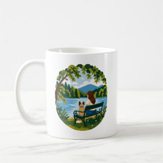 French Bulldog & Dog Mum Peaceful Lake Bench Scene Coffee Mug
