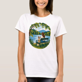 French Bulldog & Dog Mum Peaceful Lake Bench Scene T-Shirt