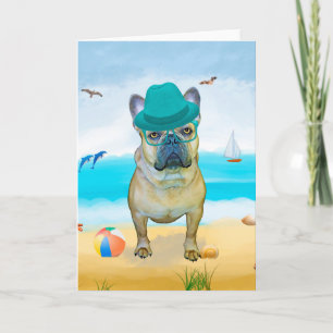 French Bulldog Dog on Beach  Card